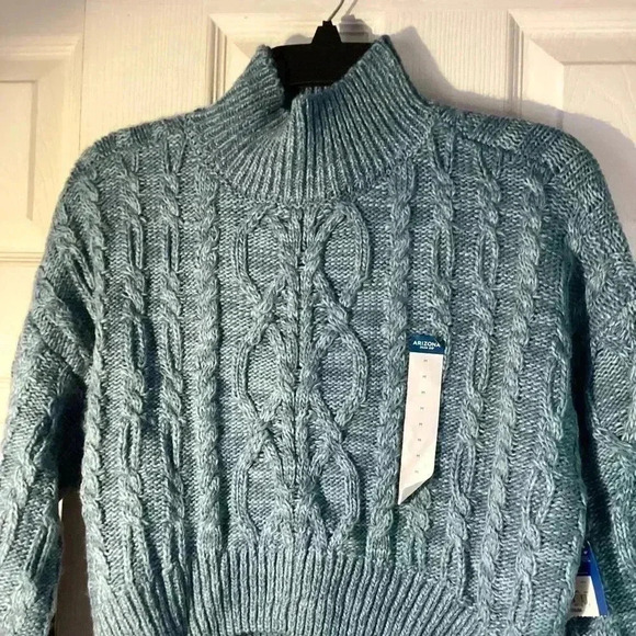 Arizona Jean Co Blue Cropped Mock Neck Long Sleeve Pullover Sweater Size Medium - Picture 3 of 9